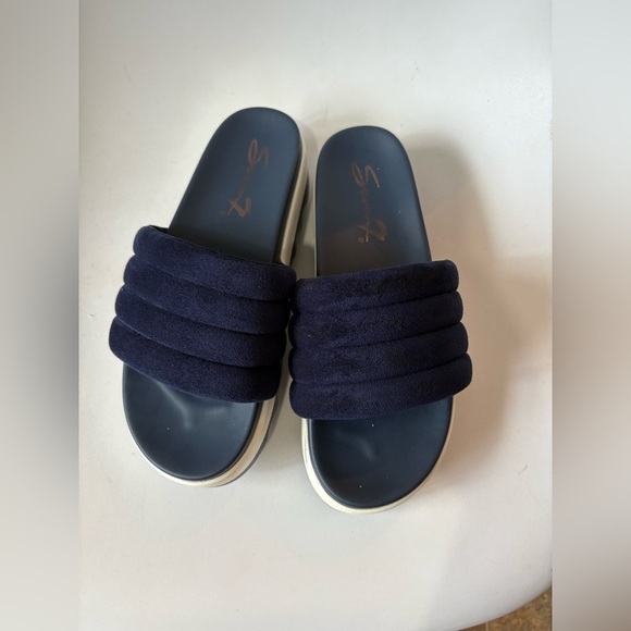 Seven7 navy white chunky slide sandals size 8 puffy strap - Picture 5 of 10